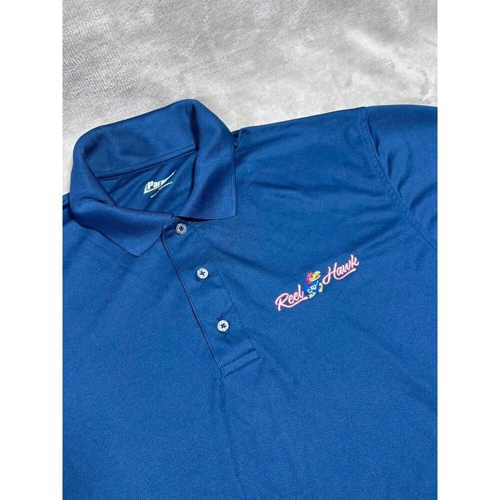 Paragon Reel Hawk Polo Shirt Men XL Blue University of Kansas Prepp